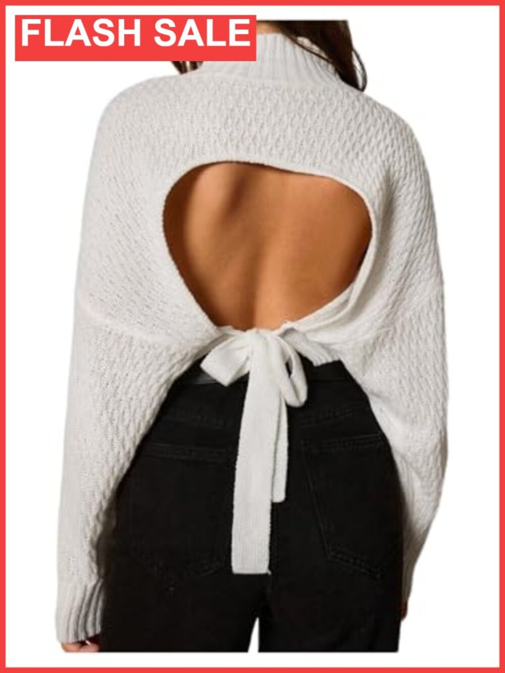 Women's Dolman Sleeve Crop Sweater Tie Backless Mock Neck Knit Pullover